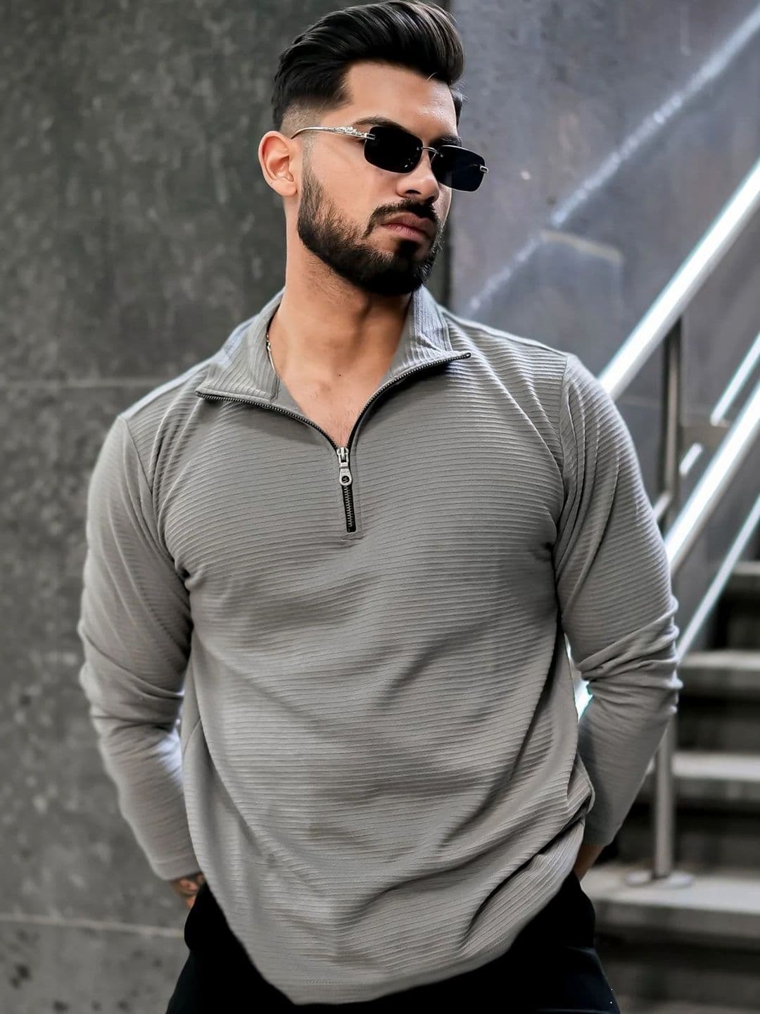 HAPPY KHAJANA Grey High Neck T-shirt - view 1