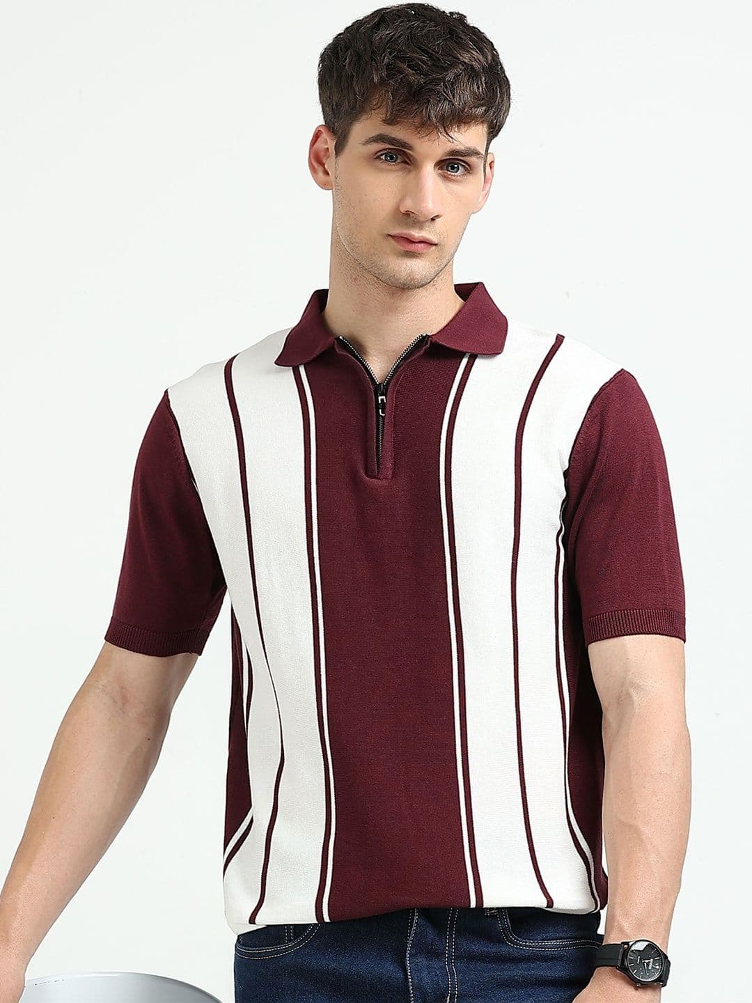 MOHICANS Men Polo Collar Pure Cotton Striped Tshirt - view 1