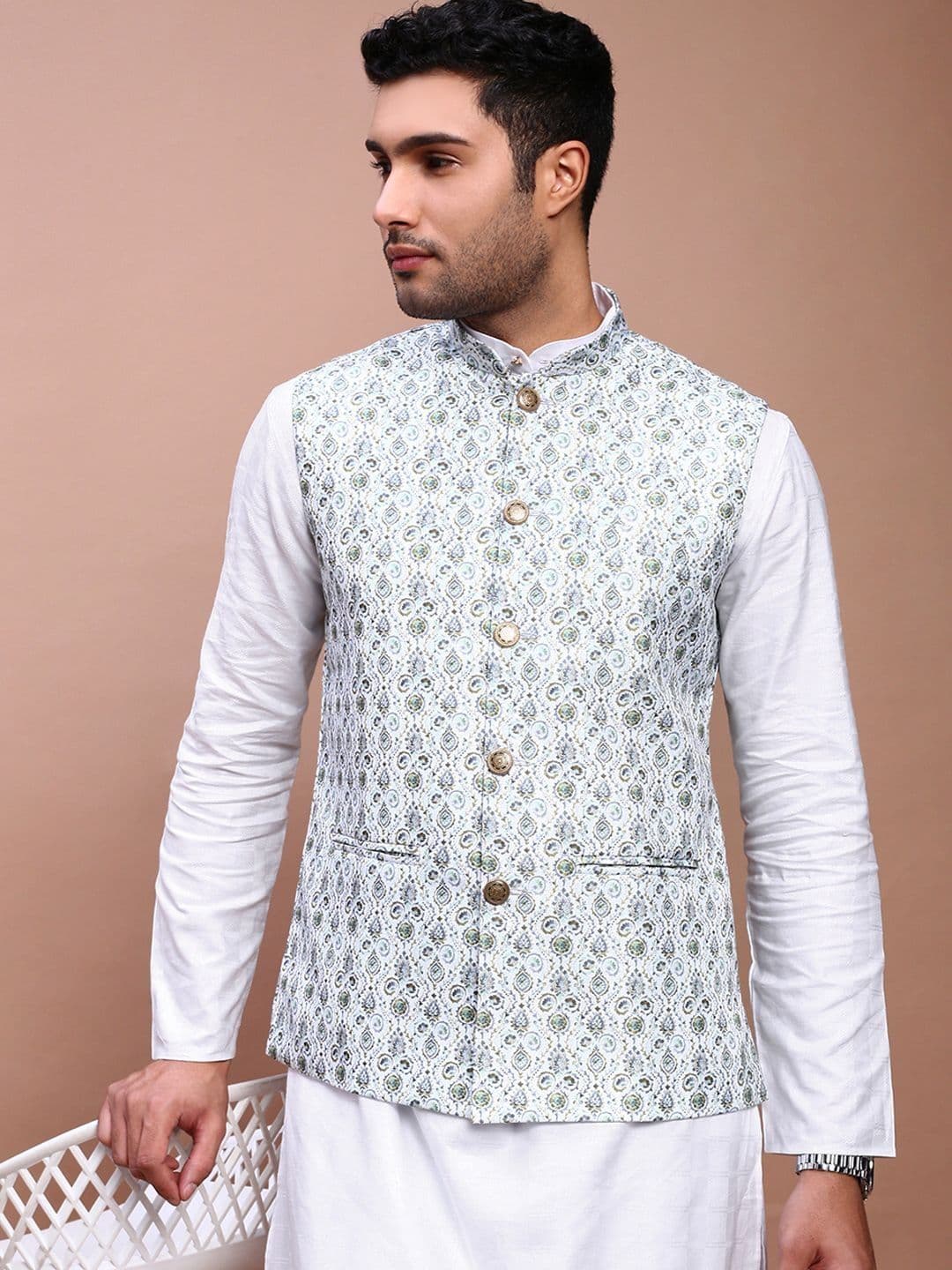 SHOWOFFFF Printed Slim-Fit Mandarin Collar Nehru Jacket - view 1