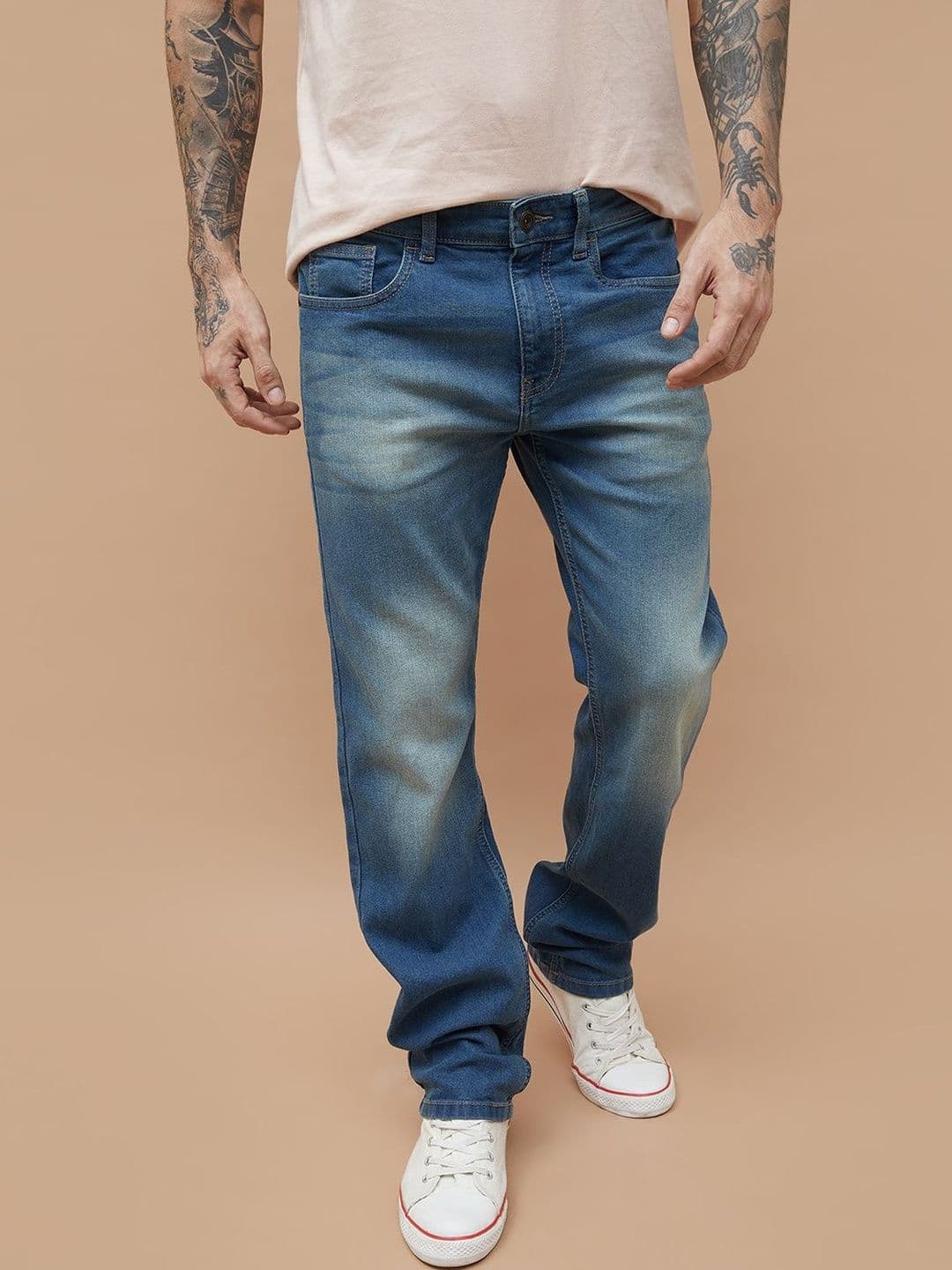 Forca by Lifestyle Men Straight Fit Mid-Rise Light Fade Stretchable Jeans - view 1