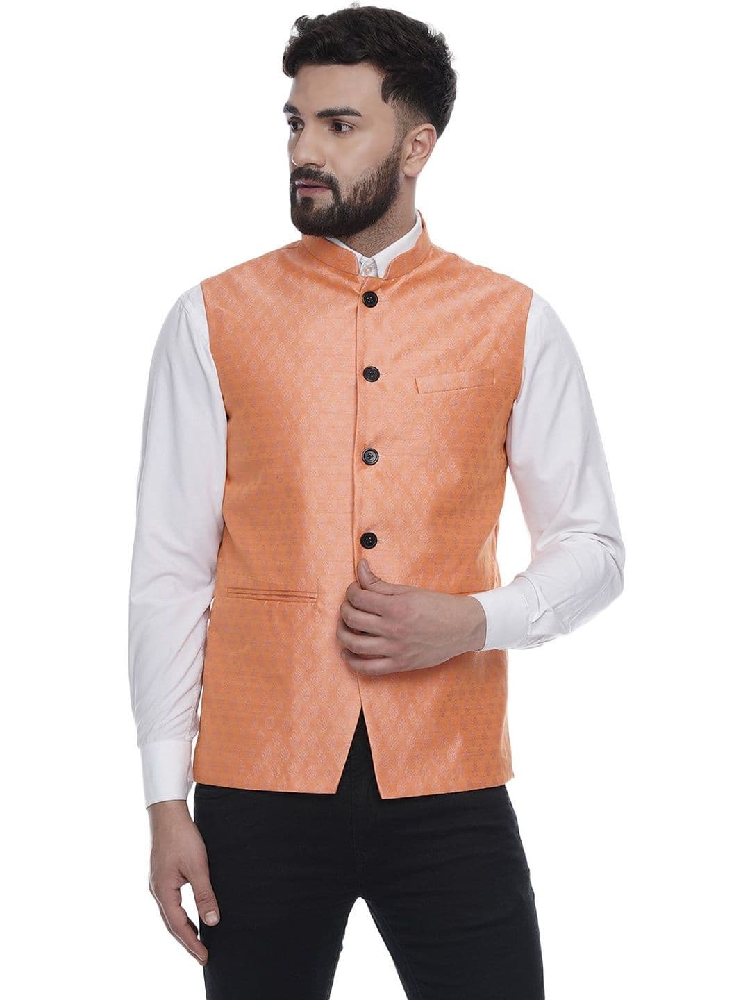 VEERA PARIDHAAN Men Woven Design Jacquard Nehru Jacket - view 1