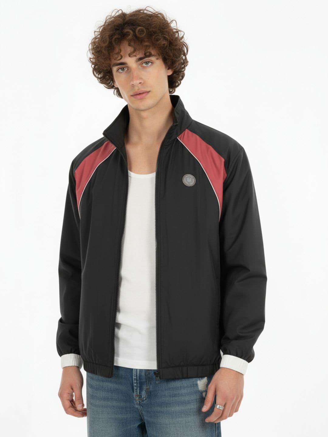 glitchez Mock Collar Bomber Jacket with Contrast Piping - view 1