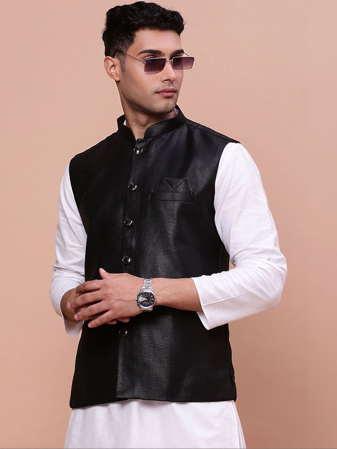 SHOWOFFFF Slim Fit Mandarin Collar Nehru Jacket - view 1