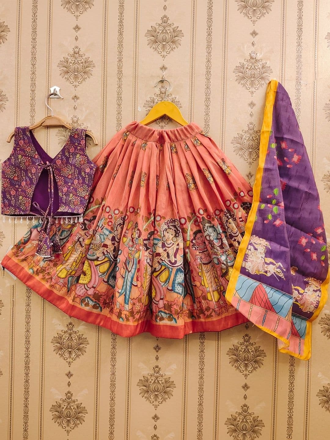 Sangria Girls Printed V-Neck Flared Lehenga Choli With Dupatta - view 1