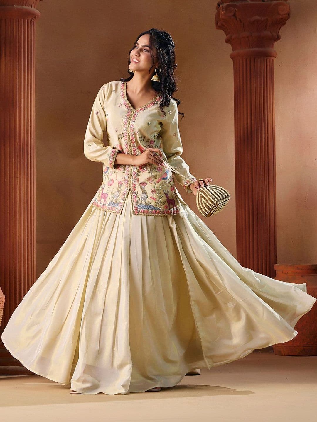 MADHURAM Embroidered Thread Work Ready to Wear Lehenga & - view 1