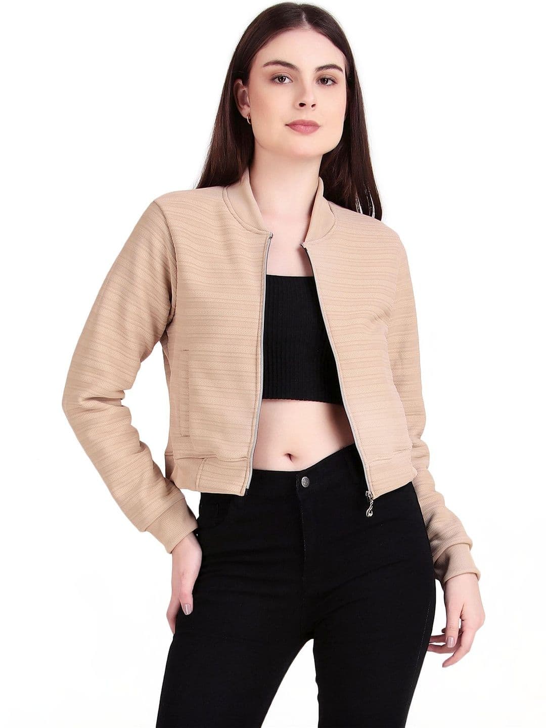 Brazo Women Fleece Crop Bomber Jacket - view 1