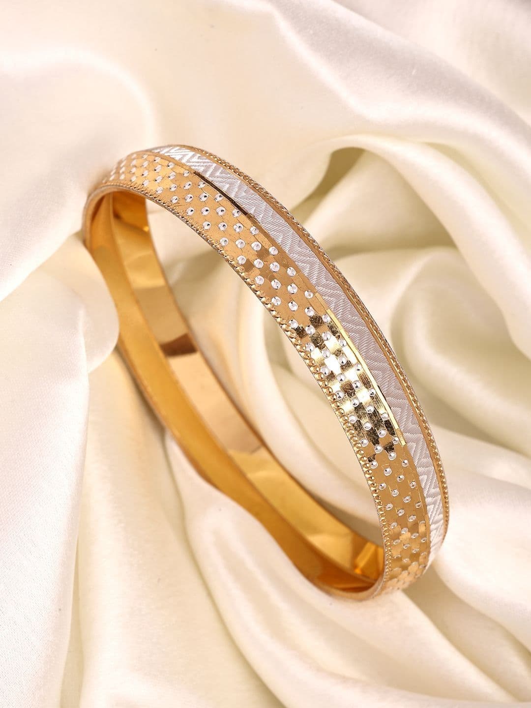 ZENEME Gold Plated Dual Toned Engraved Texture Kada Bracelet - view 1