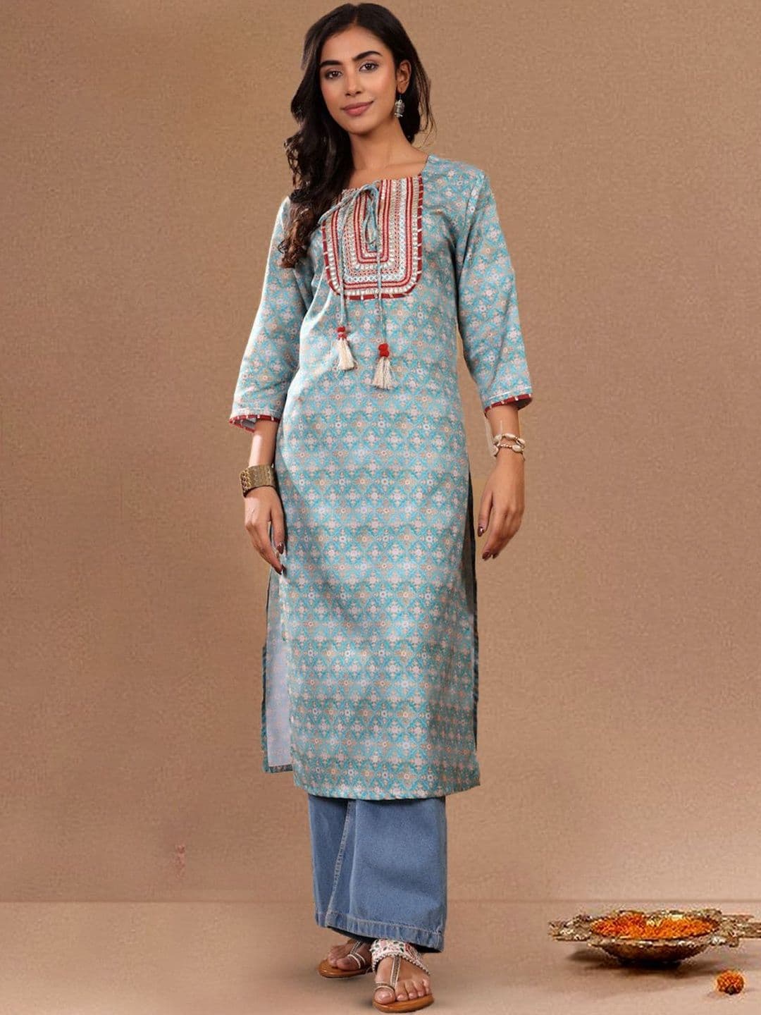 KALINI Women Ethnic Motifs Printed Gotta Patti Kurta - view 1