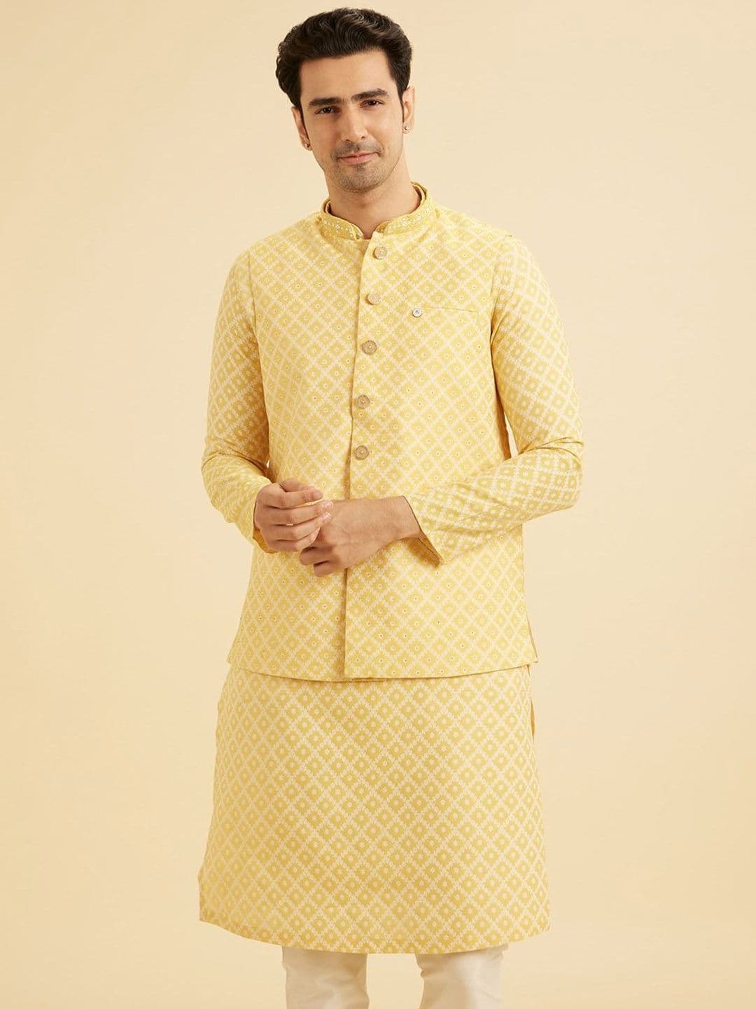 Manyavar Men Printed Nehru Jacket - view 1