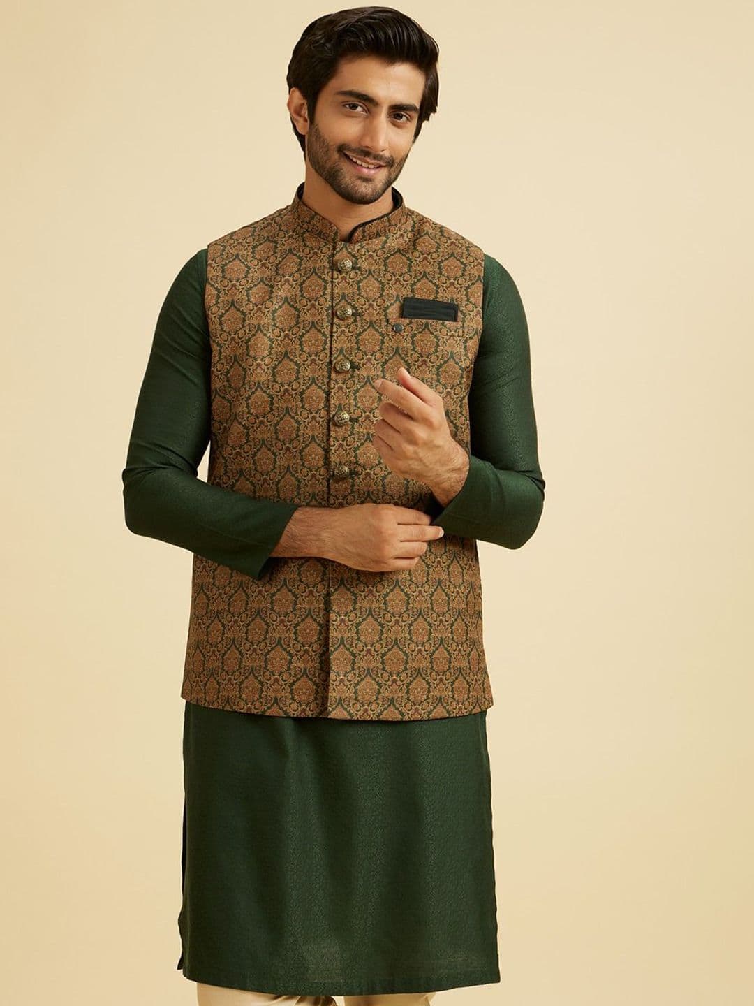 Manyavar Men Printed Woven Nehru Jacket - view 1
