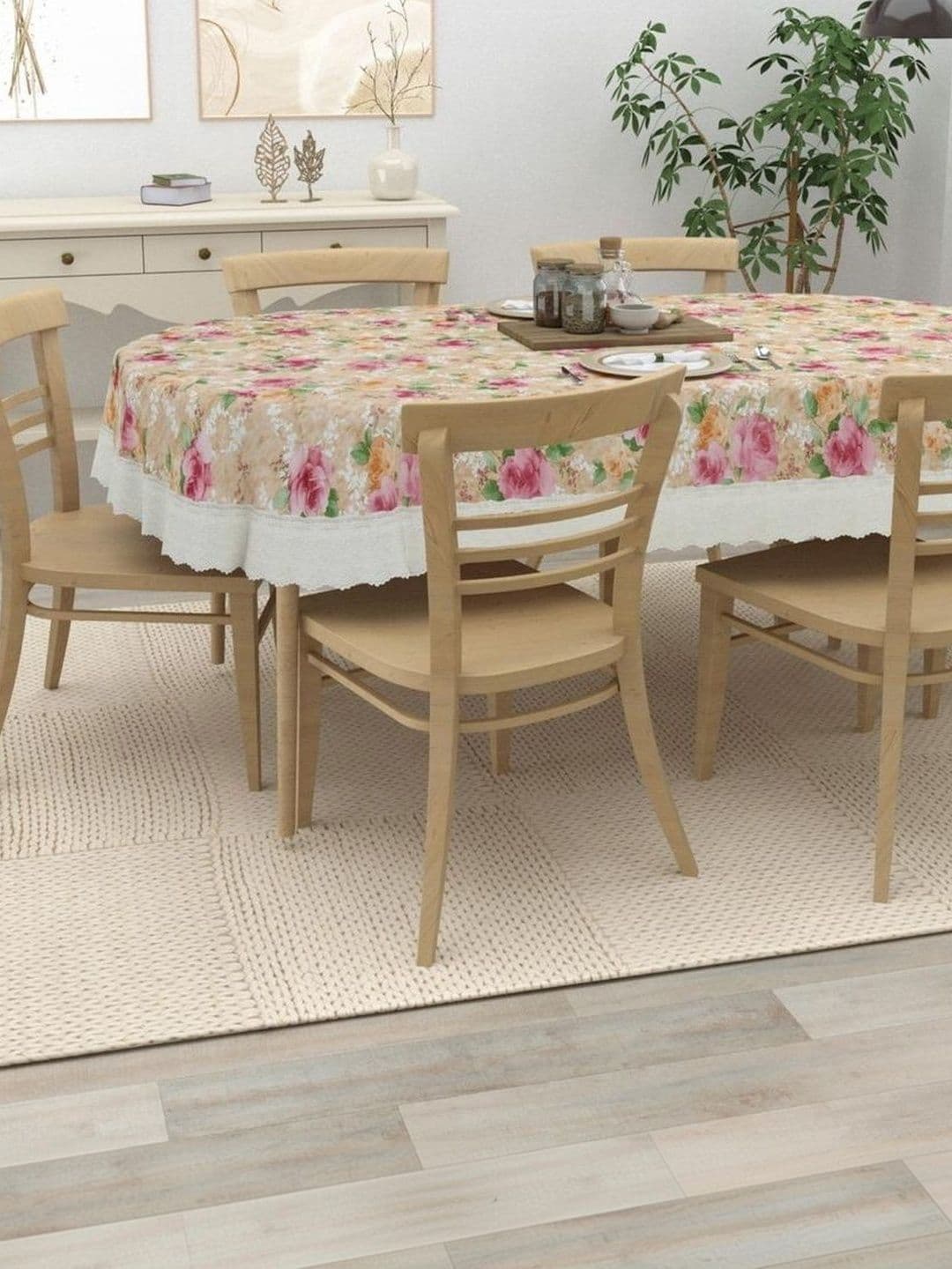 IC ICONIC CHOICE Beige & Pink Anti-Skid Printed Rectangular Table Cover - view 1