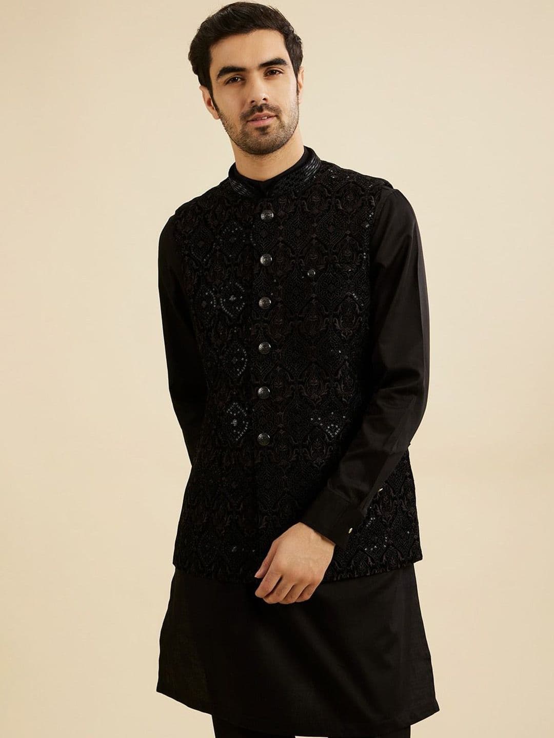 Manyavar Men Embellished Woven Nehru Jacket - view 1