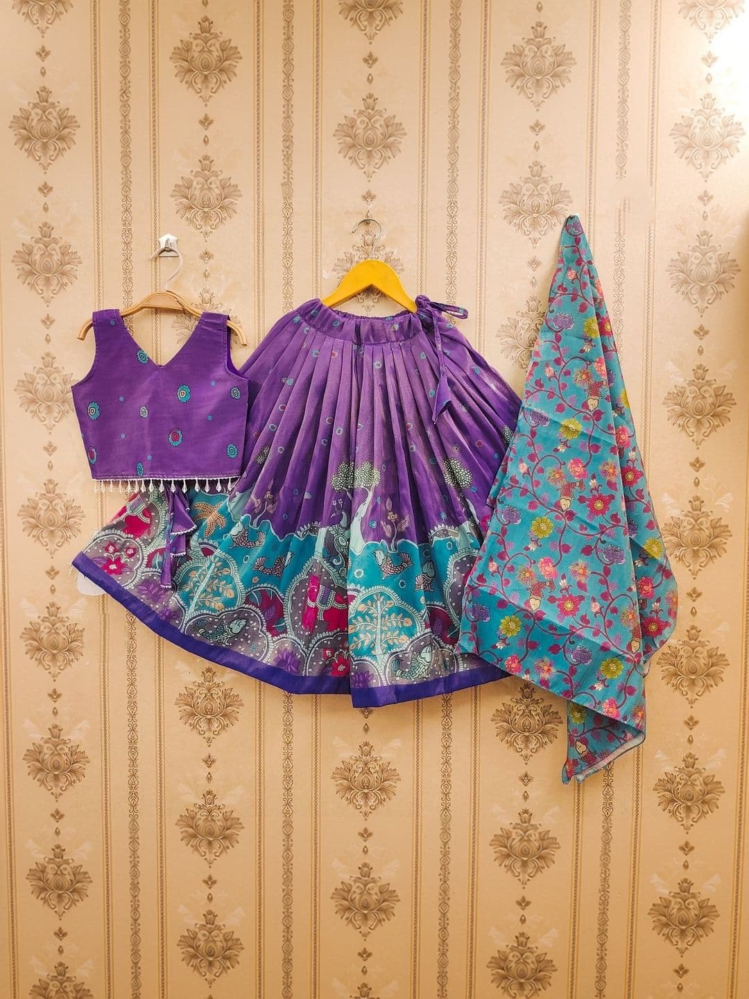 Sangria Girls Printed V-Neck Flared Lehenga Choli With Dupatta - view 1