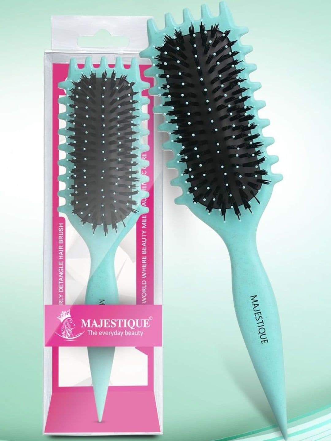 MAJESTIQUE Curly Detangler Flat Hair Brush - Green - view 1
