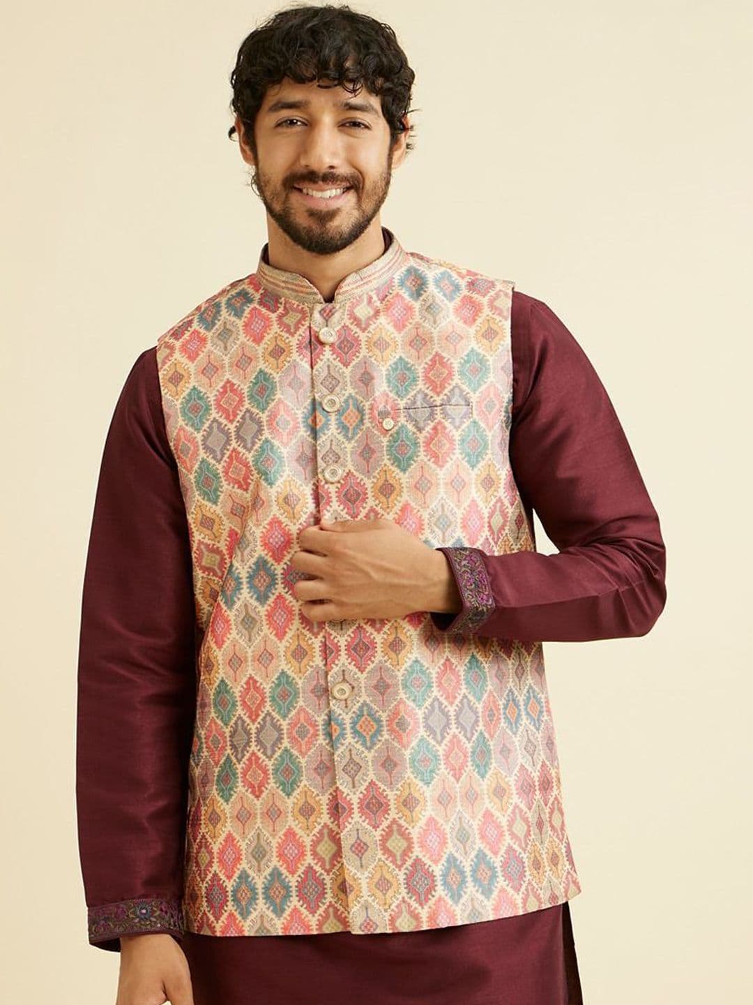 Manyavar Men Printed Nehru Jackets - view 1