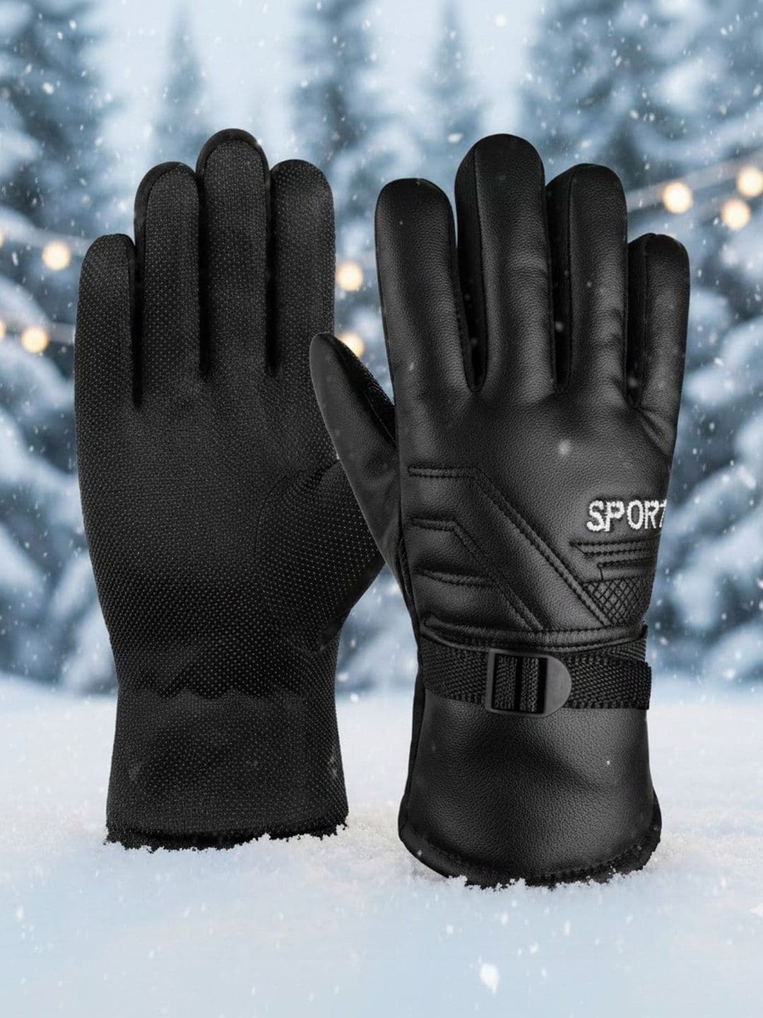 Infispace Unisex Leather Warm Waterproof Gloves with Secure Fit Strap - view 1