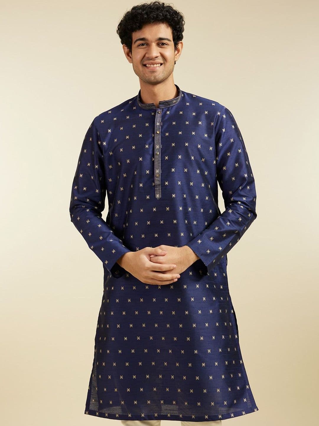 Diwas by Manyavar Geometric Woven Design Straight Kurta - view 1