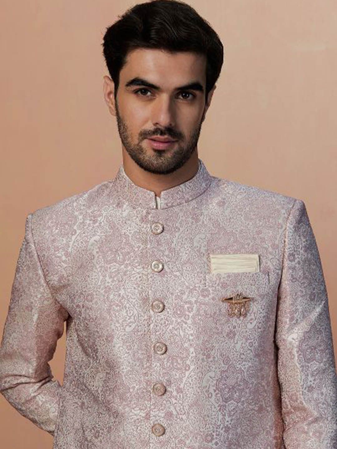 Manyavar Woven Design Straight Brocade Traditional Indo Western Sherwani Set - view 1