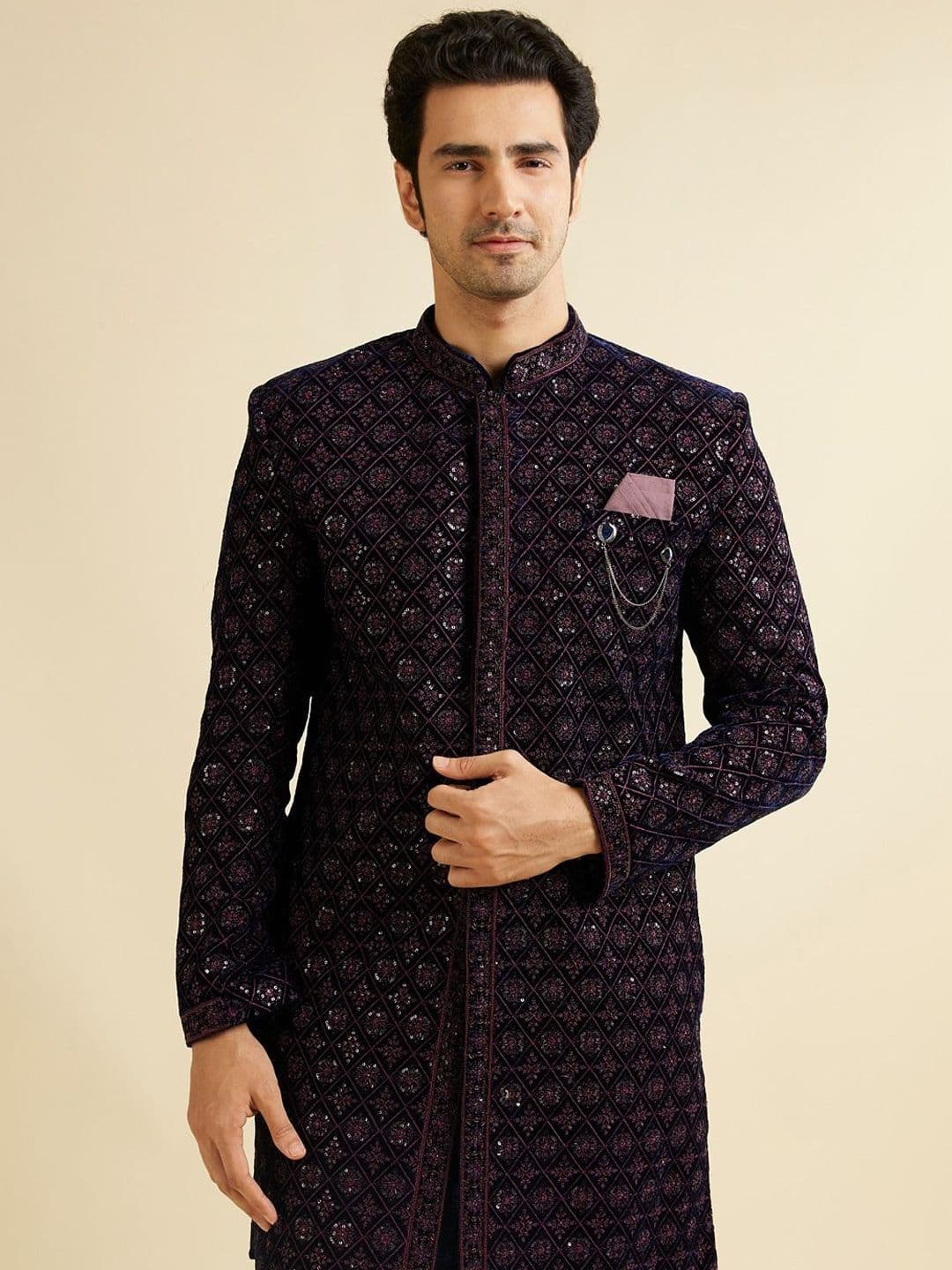 Manyavar Men Embroidered Sequin Work Sherwani Set - view 1