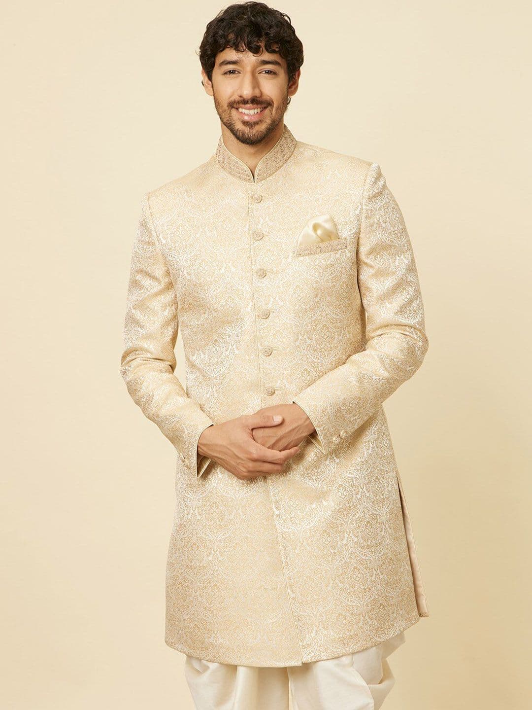 Manyavar Woven Design Brocade Sherwani Set - view 1