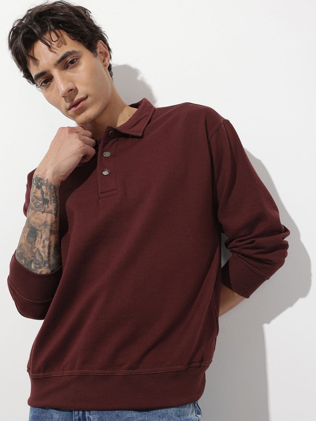 The Roadster Life Co. Shirt Collar Knitted Ribbed Sweatshirt - view 1