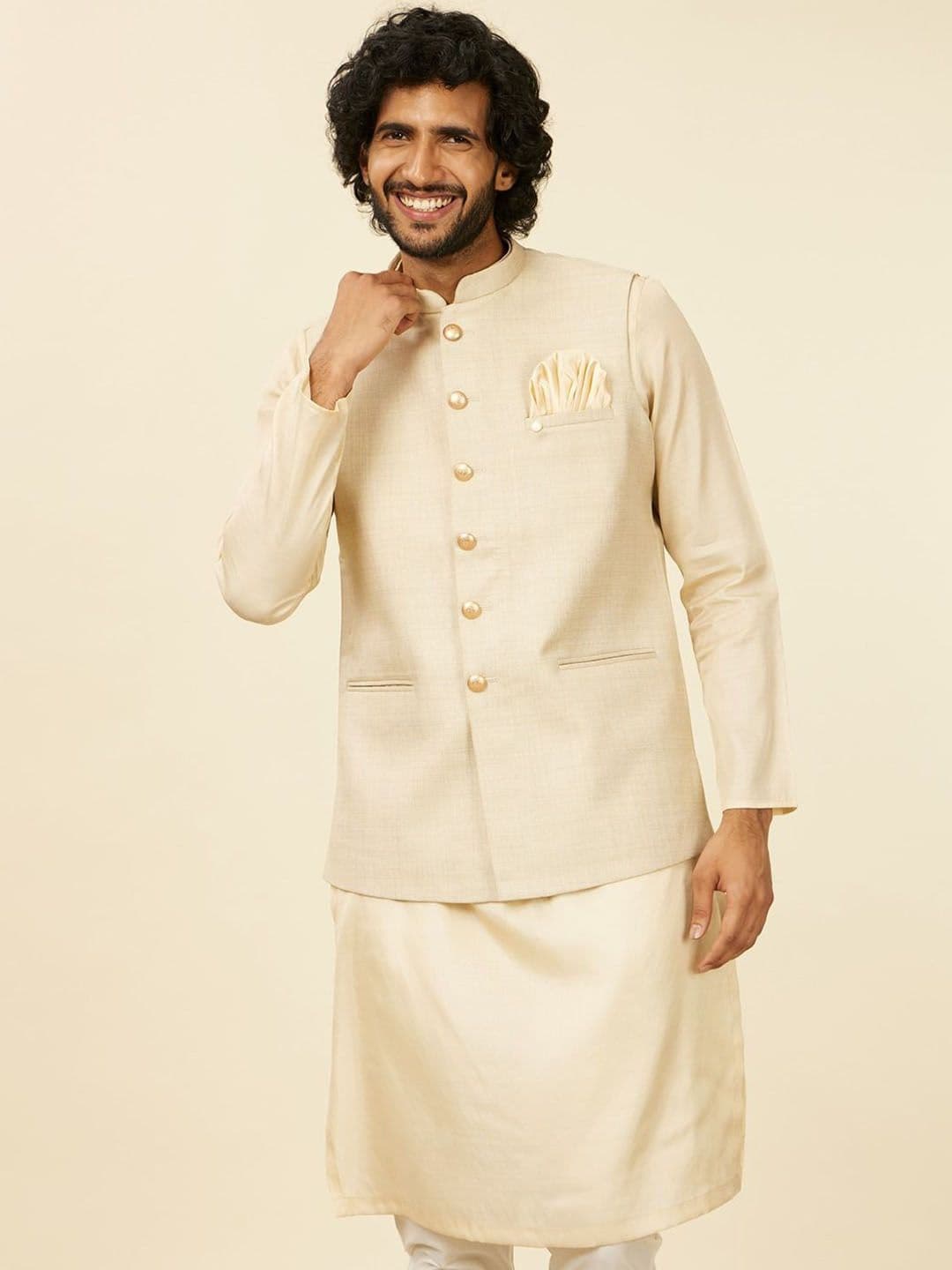 Manyavar Woven Mandarin Nehru Jacket - view 1