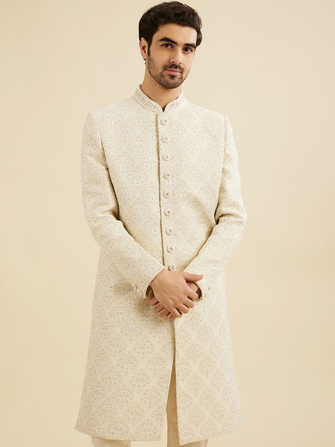 Manyavar Embroidered Brocade Sherwani Set - view 1