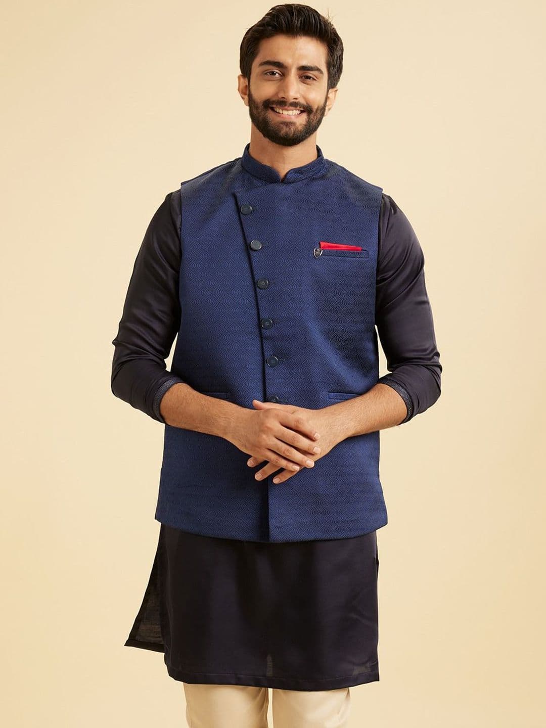 Manyavar Men Woven Design Nehru Jacket - view 1