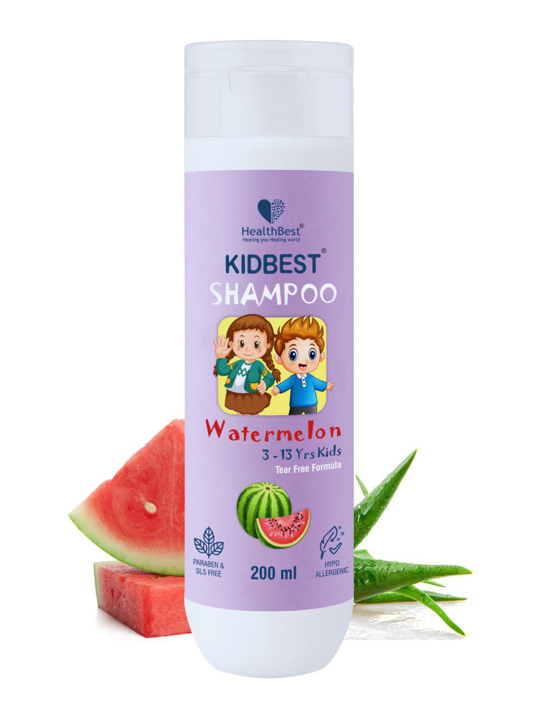 Healthbest Kids Tear-Free Shampoo Gentle & Nourishing Hair Cleanser Watermelon - 200ml - view 1