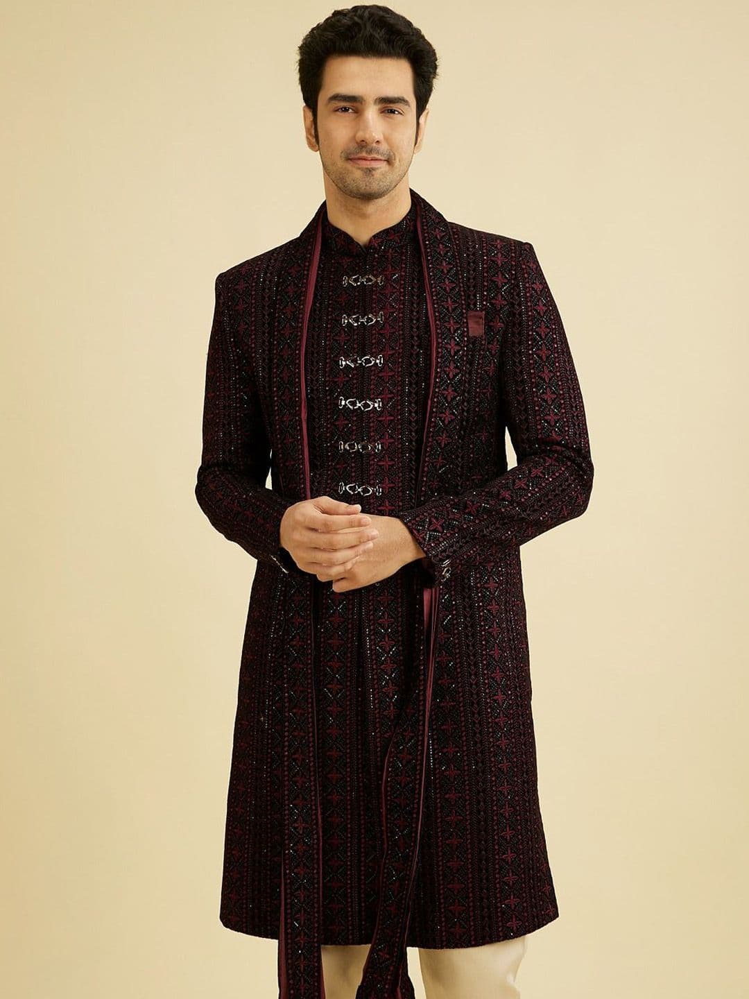 Manyavar Men Embroidered Sherwani With Dupatta - view 1