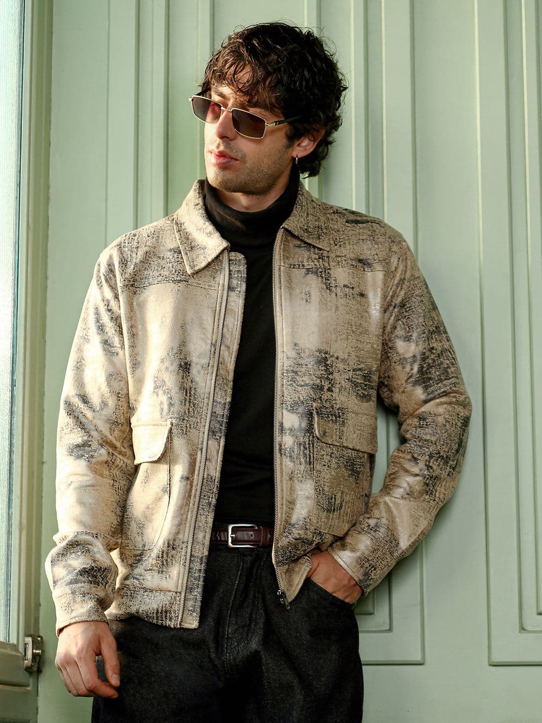 CAHOOT Textured Leather Zip Front Jacket - view 1