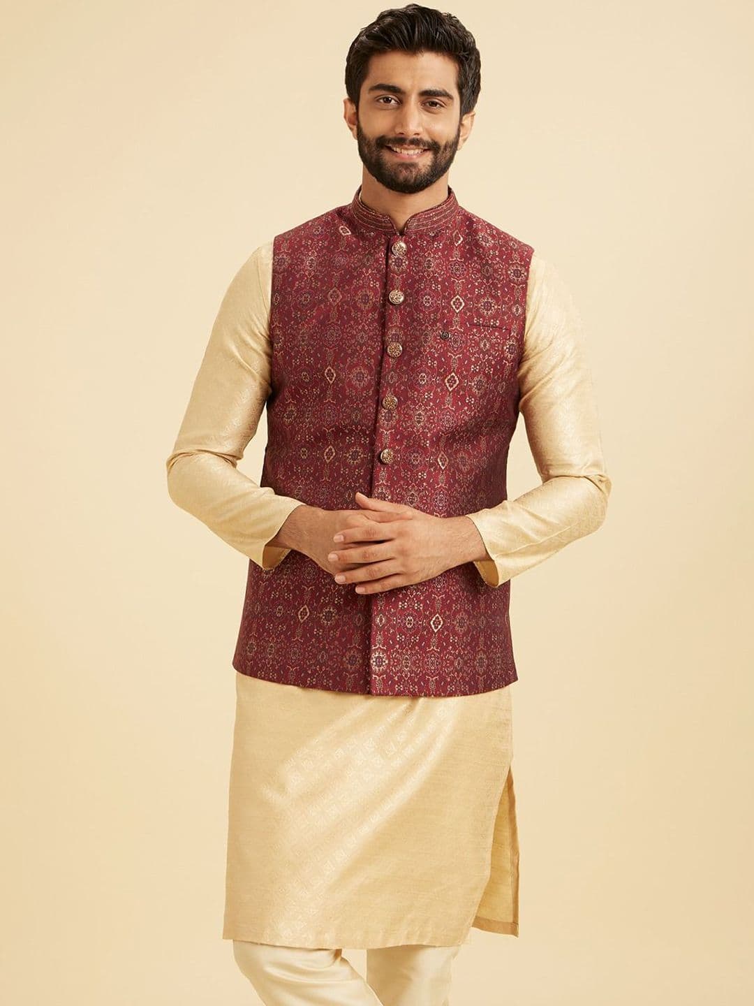 Manyavar Woven Design Nehru Jacket - view 1