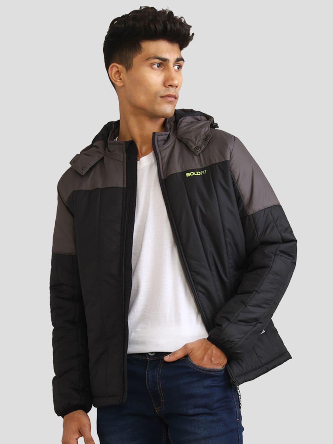 BOLDFIT Colourblocked Windcheater Outdoor Quilted Hooded Padded Jacket - view 1