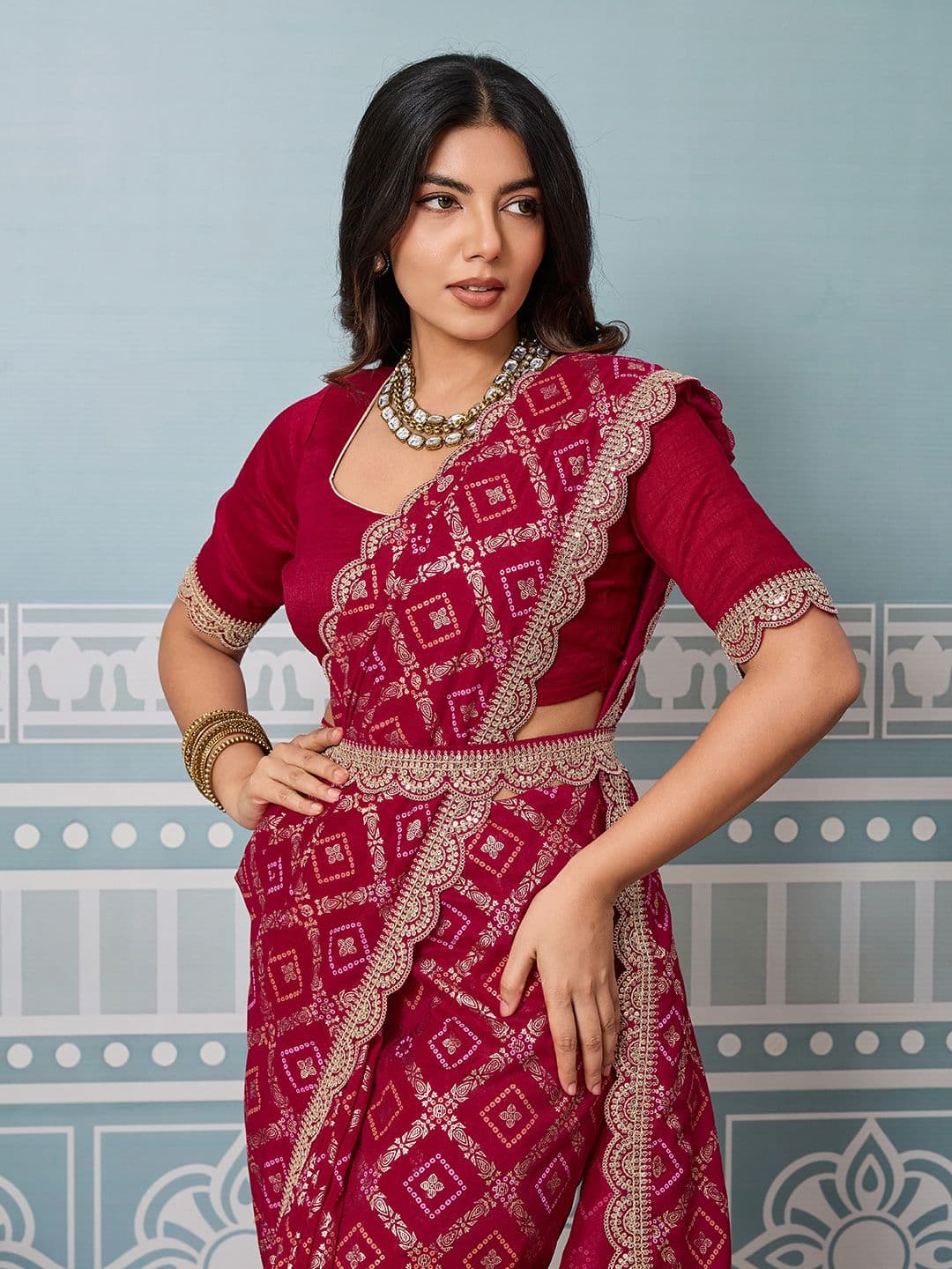 PBS PRINTS Bandhani Sequinned Silk Blend Bandhani Saree - view 1