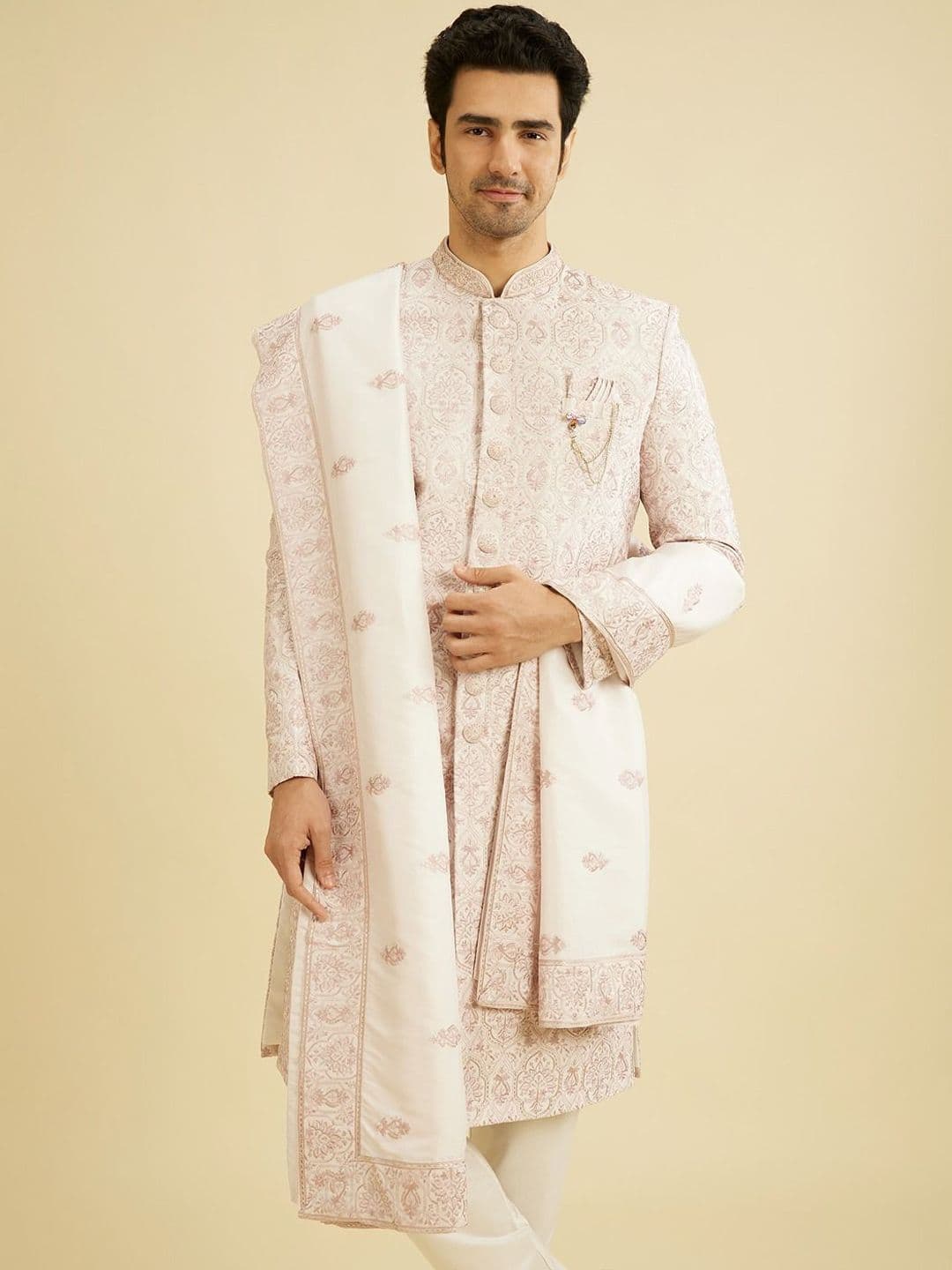 Manyavar Men Embroidered Sherwani Set with Dupatta - view 1