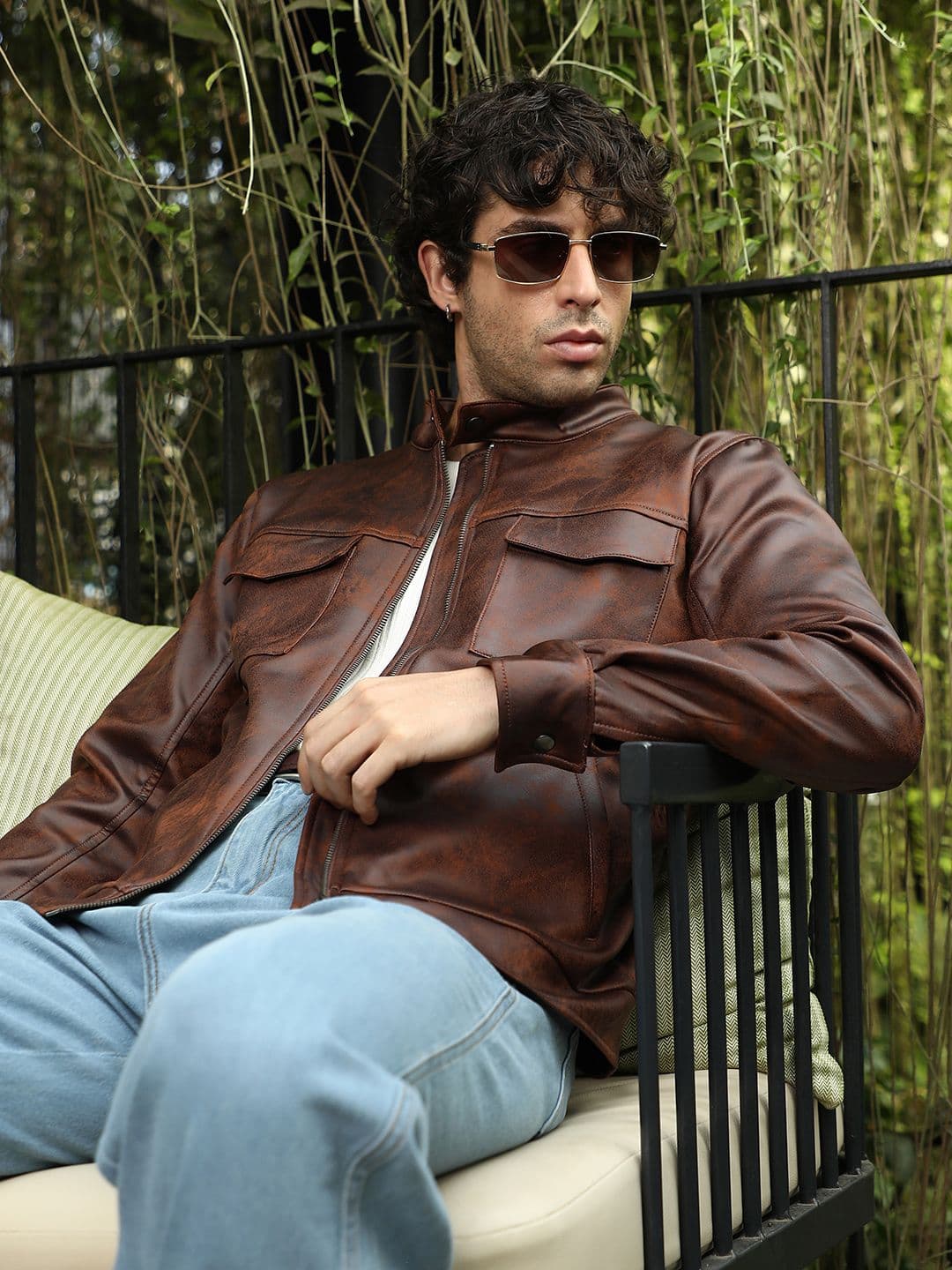 CAHOOT Abstract Leather Rider Jacket - view 1