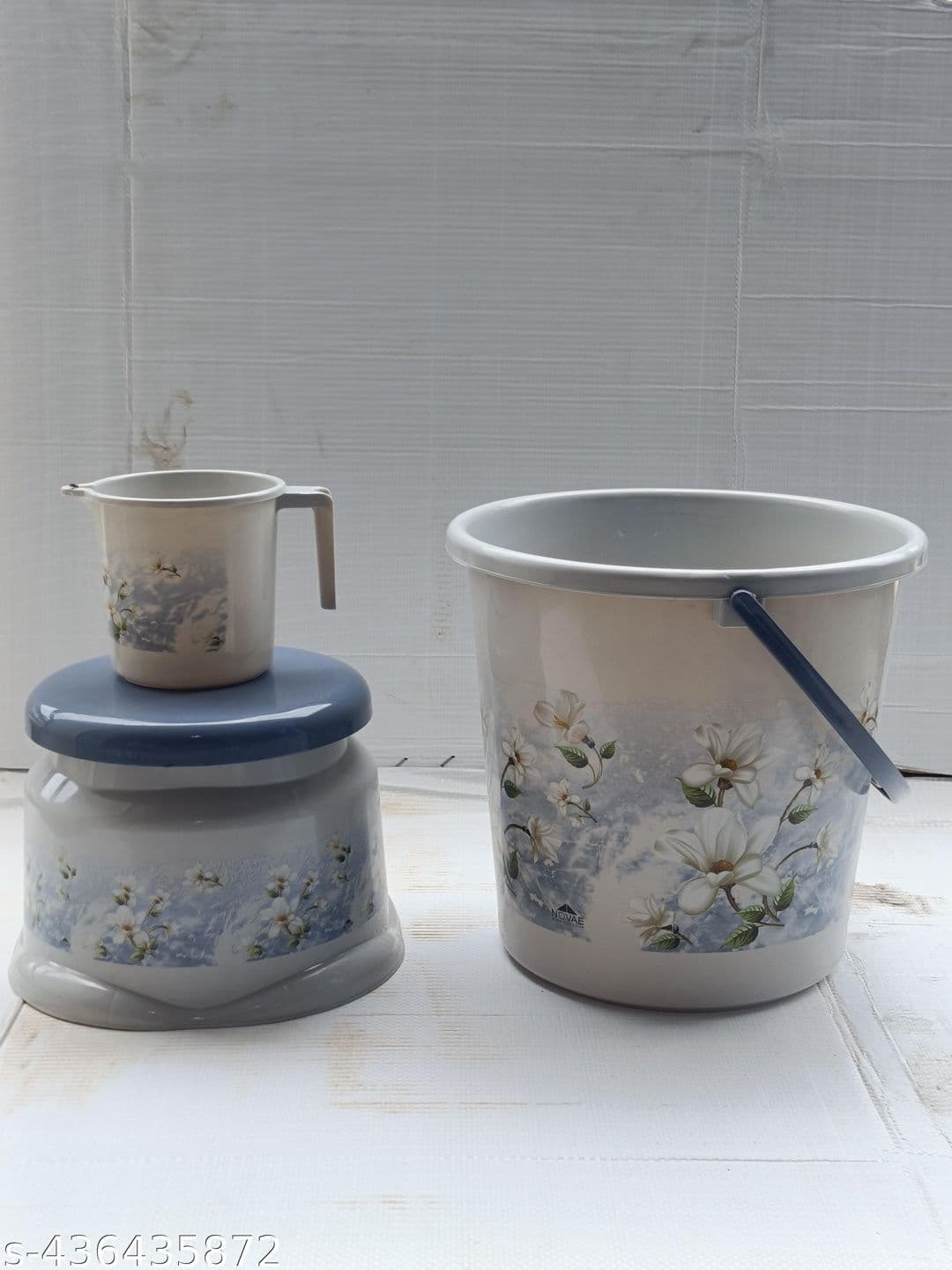 VMK Set of 3 Floral Plastic Bucket Bath Accessories Set - view 1