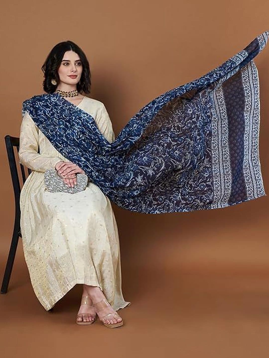 AKSHADEEP Women Jaipur Block Print Pure Cotton Block Print Dupatta with Gotta Patti - view 1