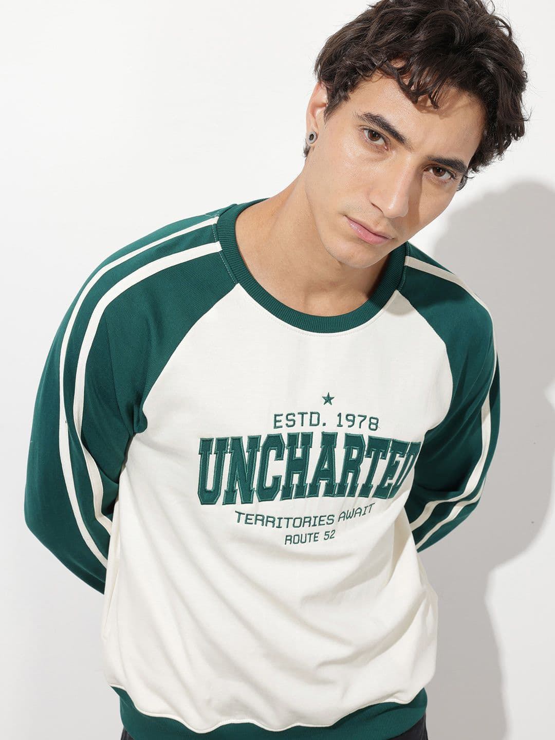 The Roadster Life Co. Relaxed Fit Typography Embroidered Raglan Sleeves Sweatshirt - view 1