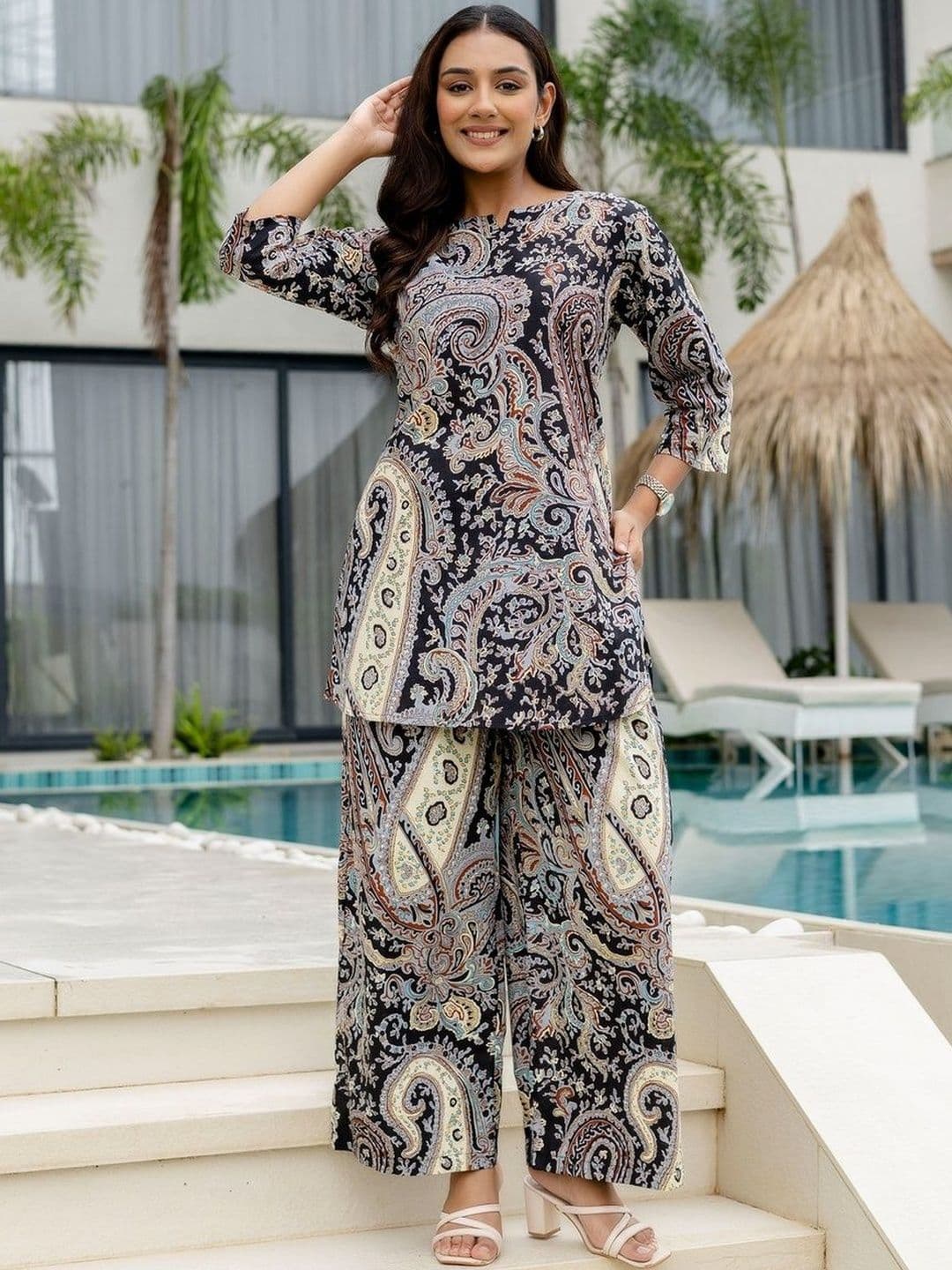 ME & MY Printed Cotton Round Neck Tunic & Palazzos Co-Ords - view 1