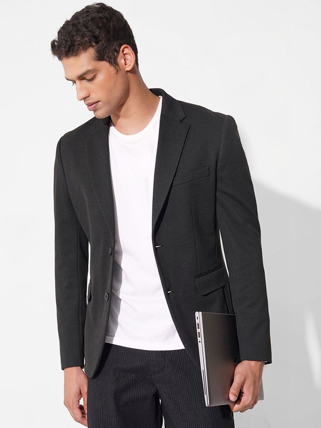 Peregrine by Pantaloons Men Notched Lapel Single-Breasted Slim Fit Casual Blazers - view 1