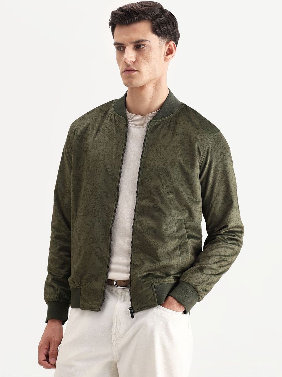 RARE RABBIT Suedo Men Camouflage Bomber with Patchwork Jacket - view 1