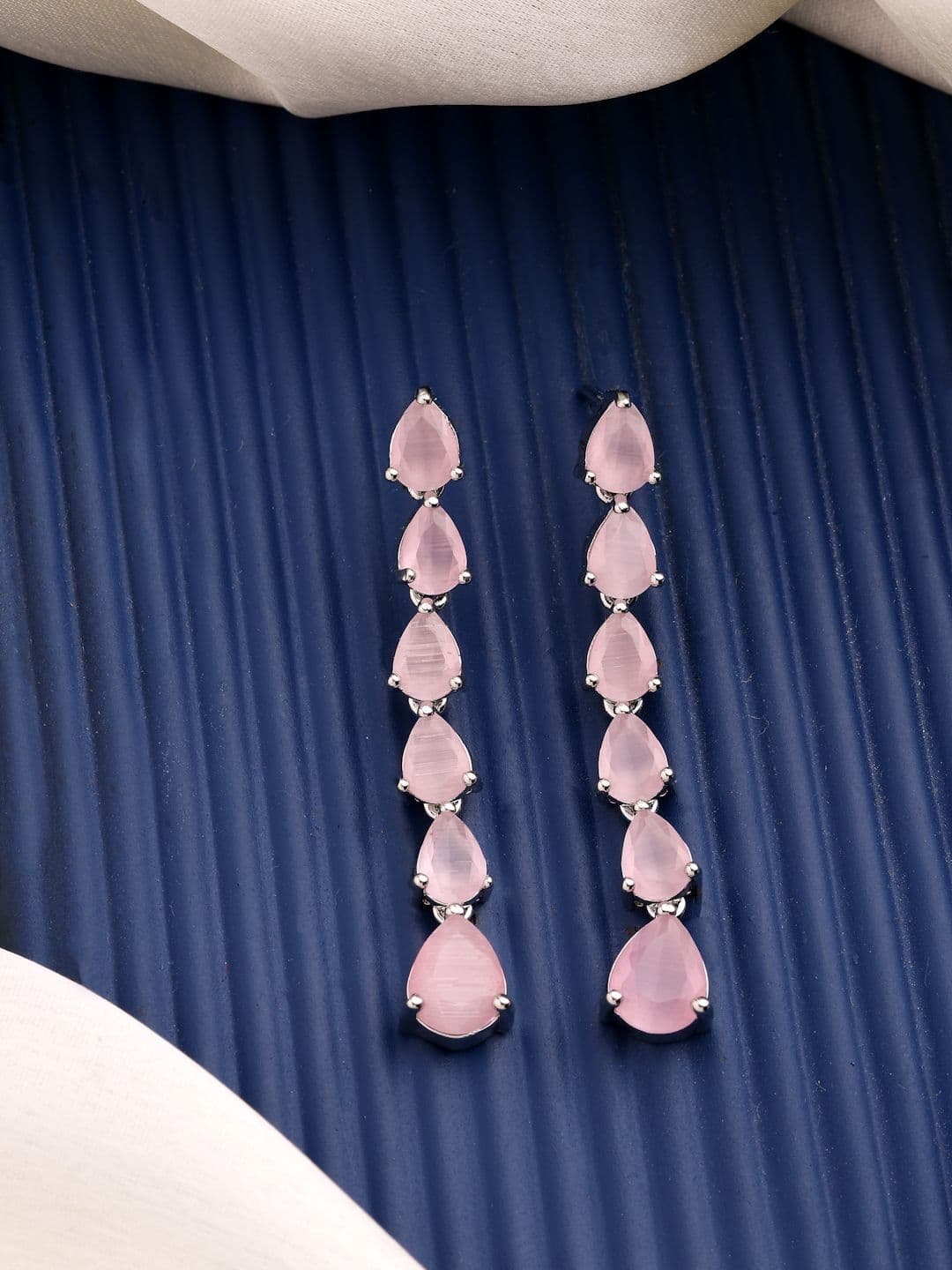 ZENEME Rhodium Plated American Diamond Studded Teardrop Shaped Earrings - view 1