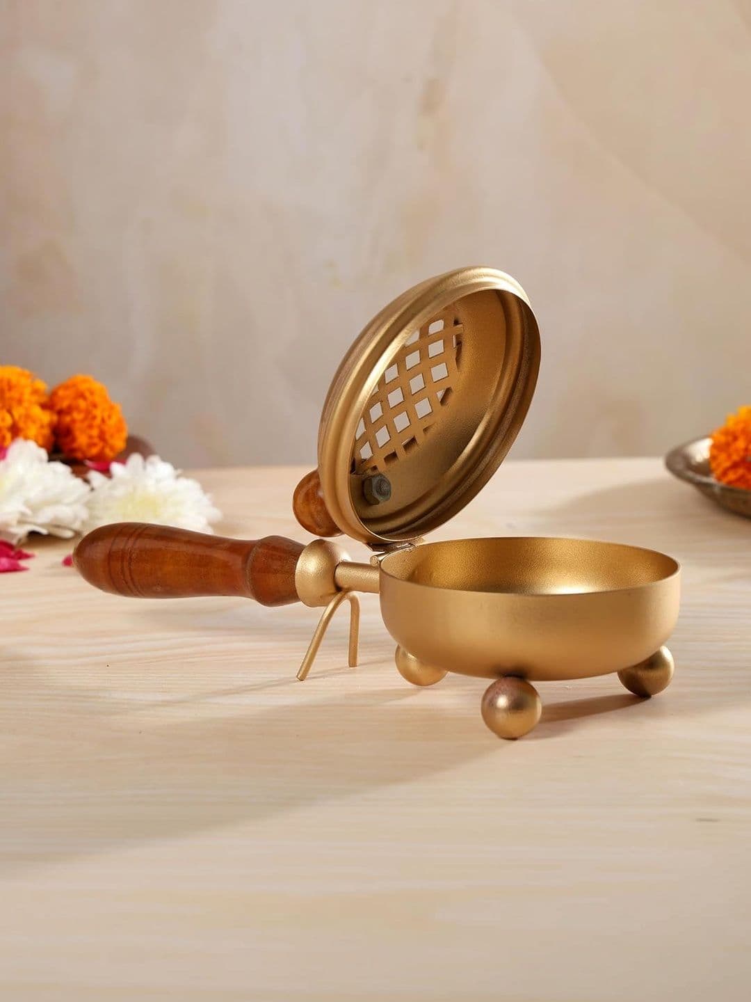 MustHome Yellow & Brown Textured Dhoop Dani With Handle - view 1