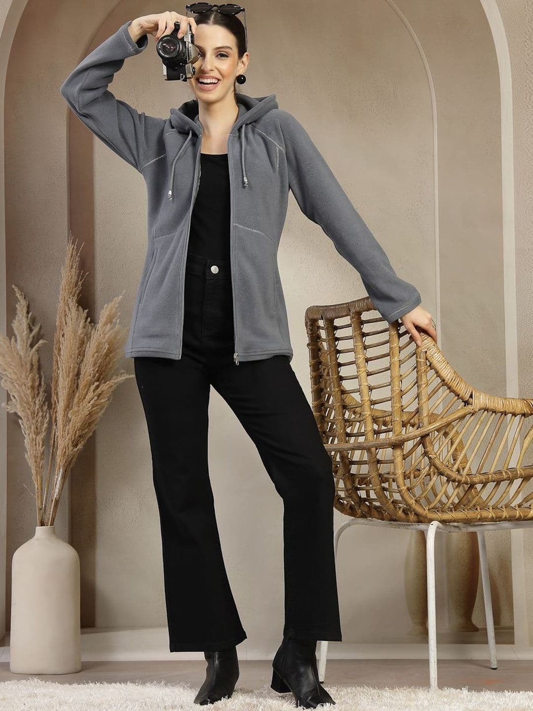 Nayam By Lakshita Women Fleece Crop Open Front Jacket - view 1