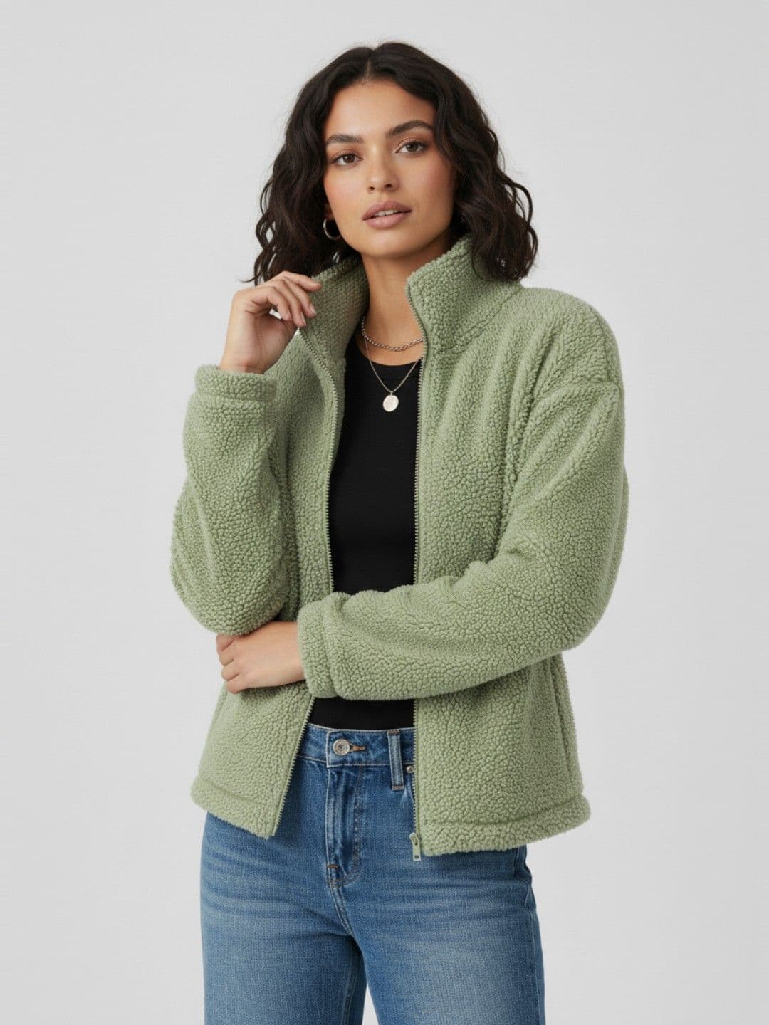 glitchez Mock Collar Oversized Sherpa Jacket - view 1