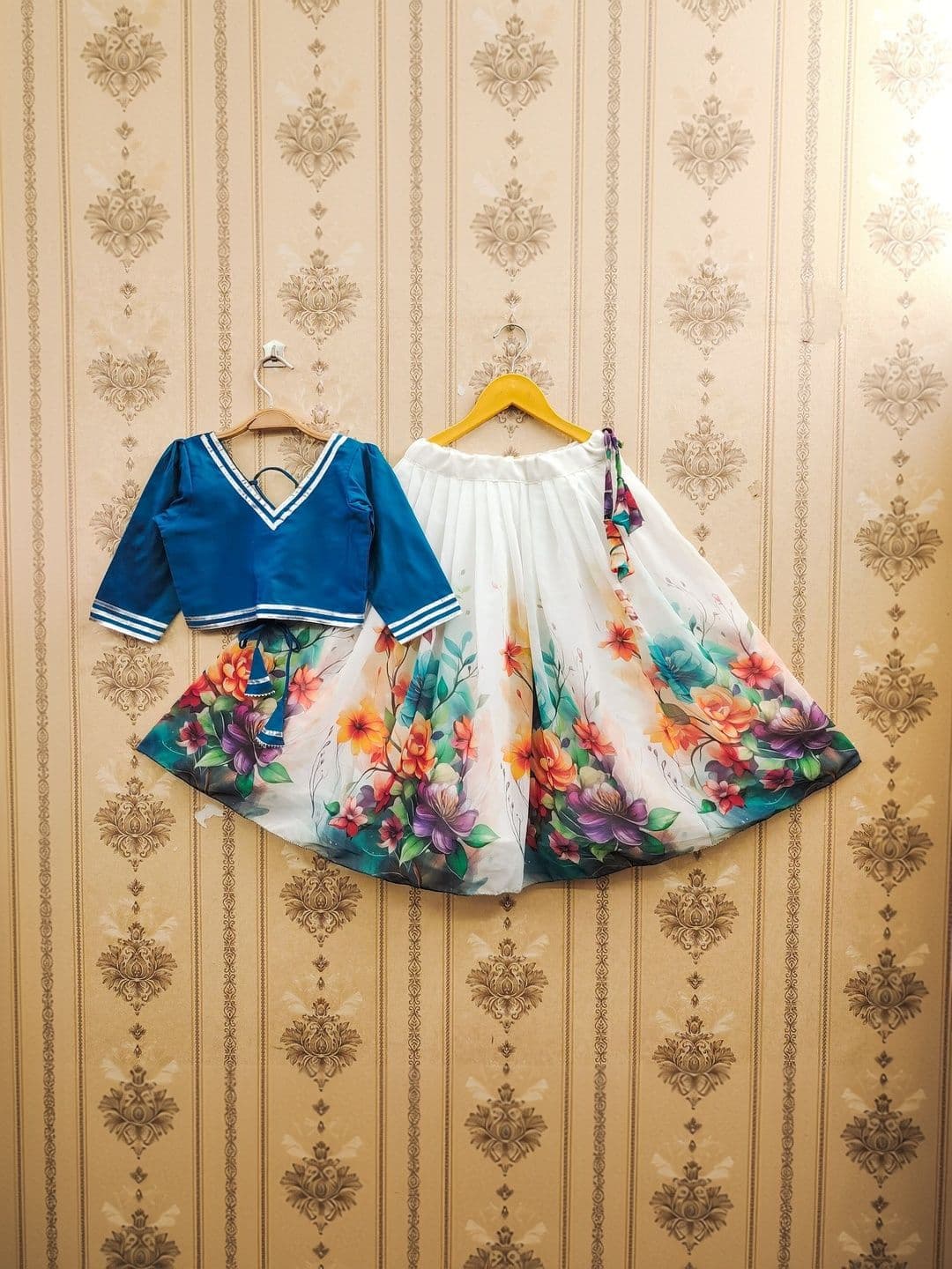 Sangria Girls Floral Printed V-Neck Flared Lehenga Choli - view 1