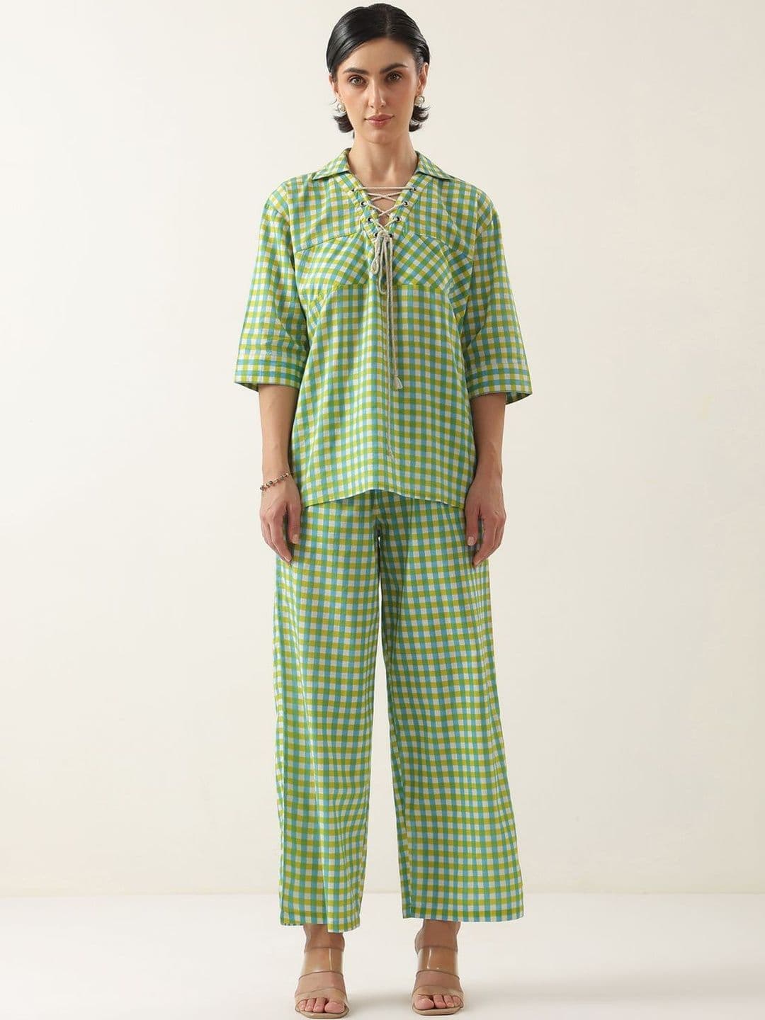 SANSKRUTIHOMES Checked Pure Cotton Top With Trousers Co-Ords - view 1