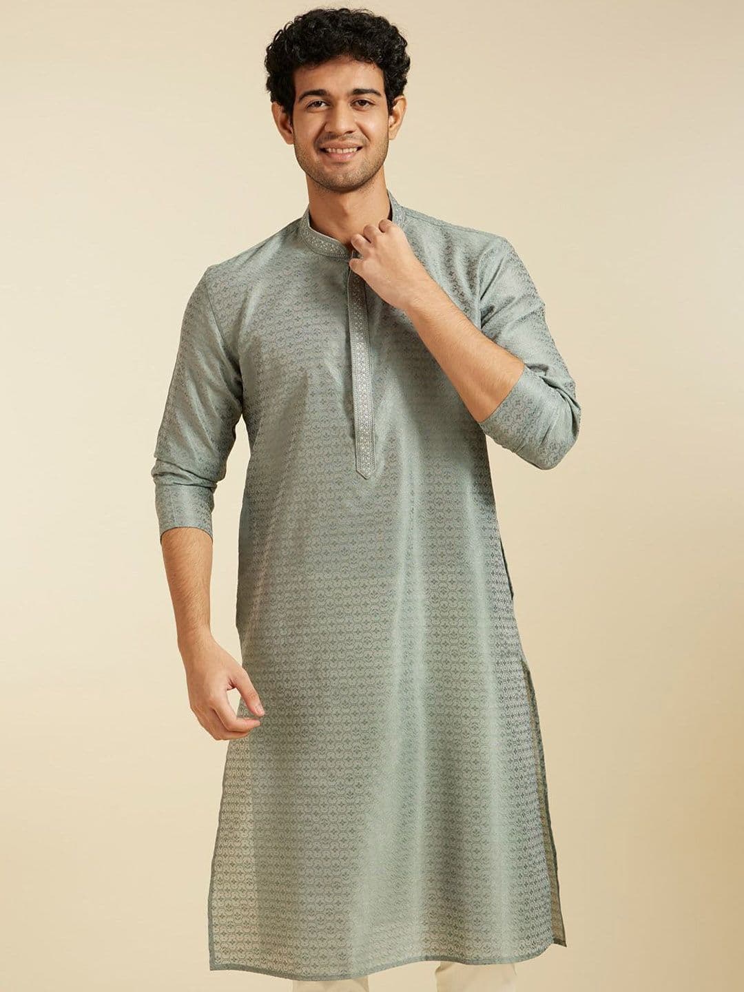 Diwas by Manyavar Floral Woven Design Thread Work Mandarin Collar Straight Kurta - view 1