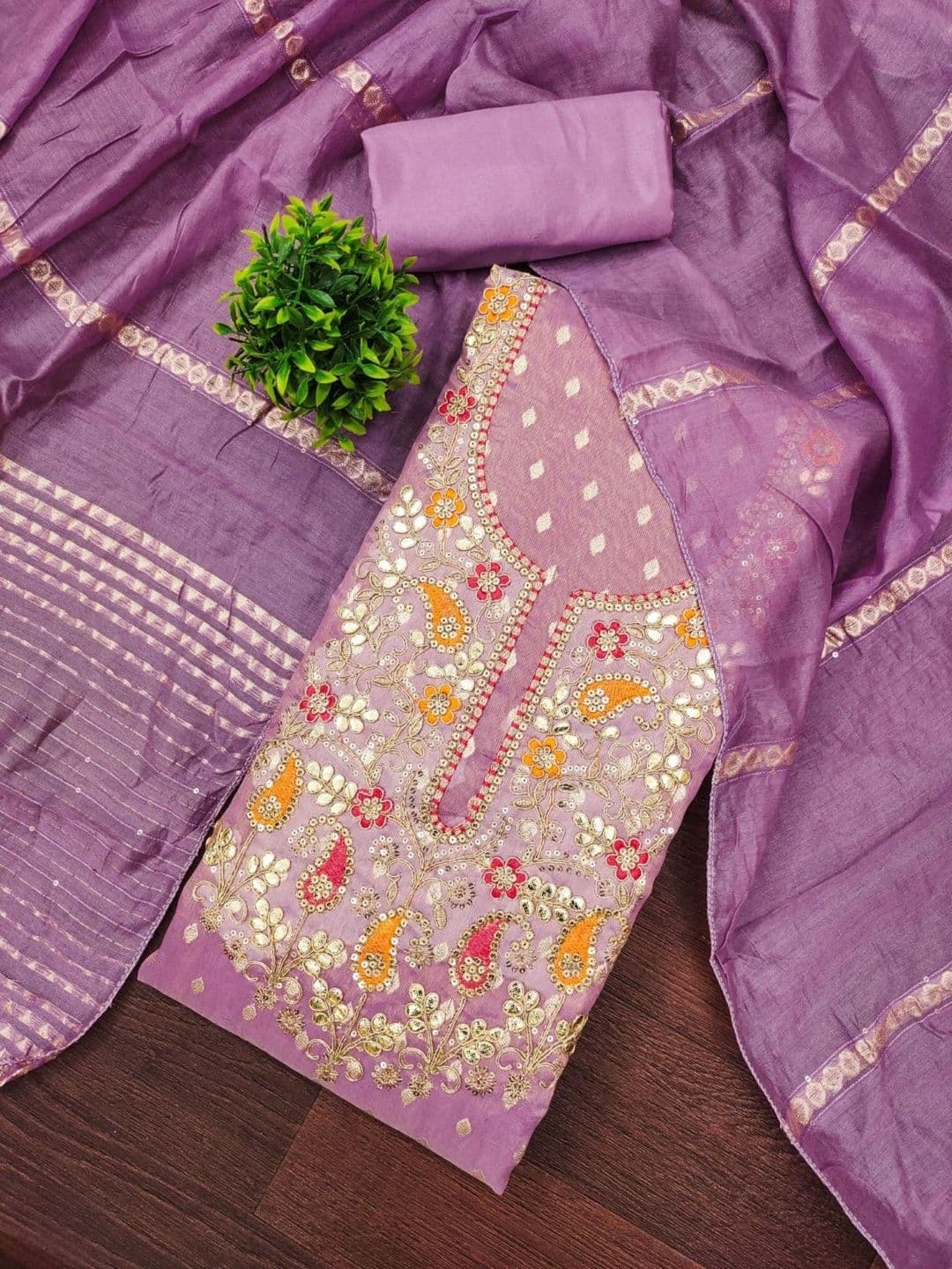 KALINI Embroidered Art Silk Unstitched Dress Material - view 1